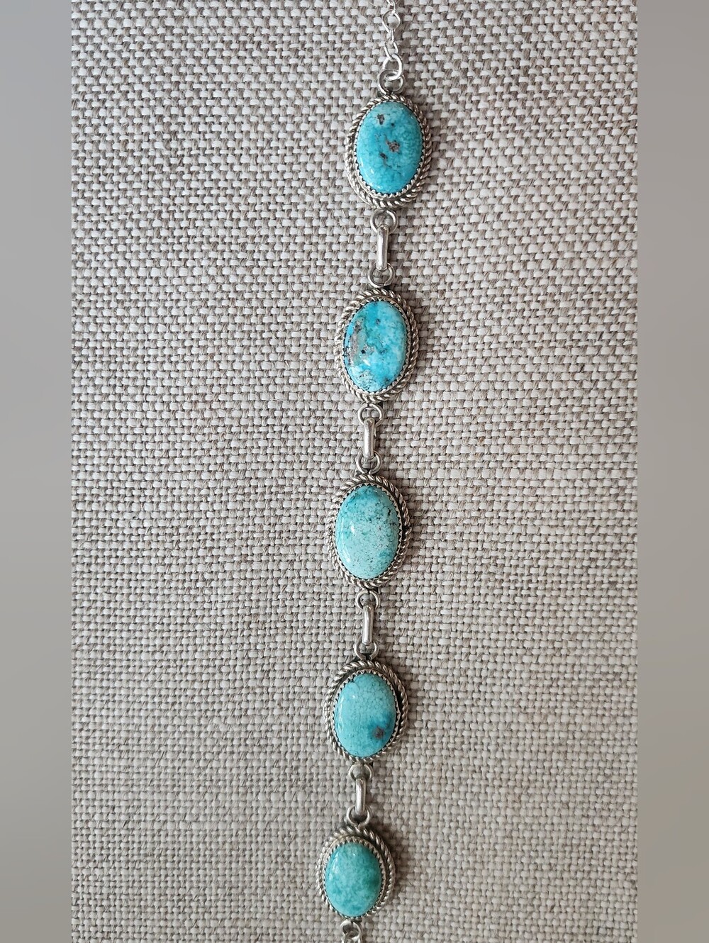 Whitewater Turquoise Sterling Choker Necklace By Navajo Artist Signed & Stamped